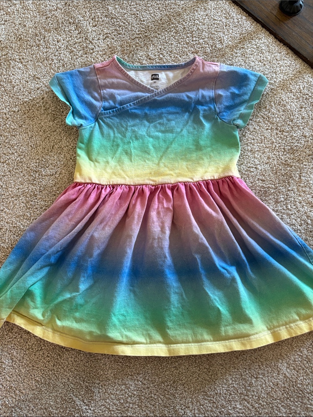 Tea Collection Girls Rainbow Ombre Short Sleeve Dress - Pink Blue Green Yellow